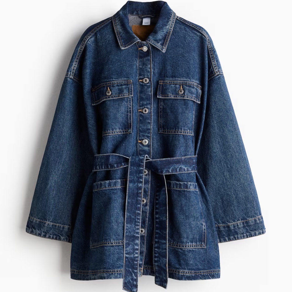 H&M Tie-belt denim jacket ISO❗️